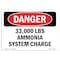 Signmission OSHA Danger Sign, 7" Height, 10" Width, Rigid Plastic, 33000 Lbs Ammonia System Charge, Landscape OS-DS-P-710-L-1938 - alternate 1